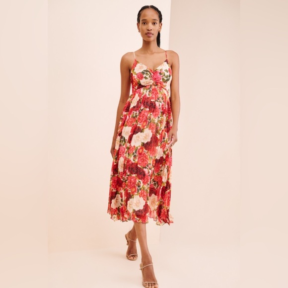 Anthropologie - Moon River - Pleated Floral Sleeveless Midi Dress - Picture 7 of 13